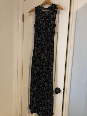 Quince Silk Black Polka Dot S Midi Slip Dress Washable